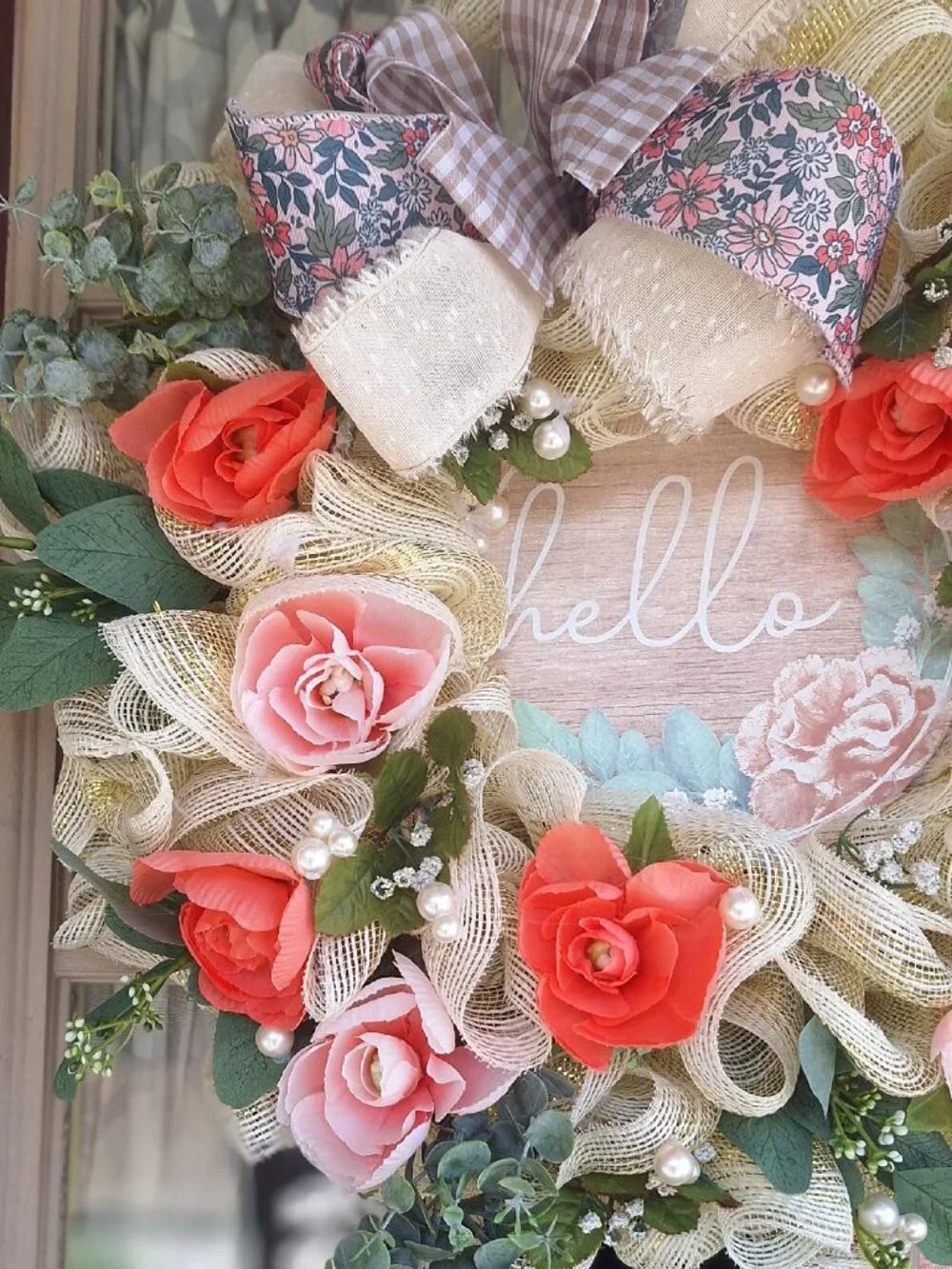 Handmade floral mesh ribbon wreath